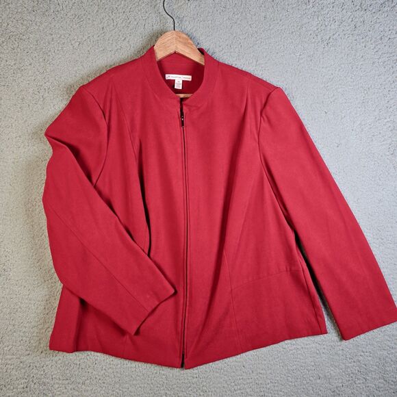 JM Collection Red Suede Like Zip Up Jacket 18W Plus Minimalist Blazer Trending - Picture 11 of 11